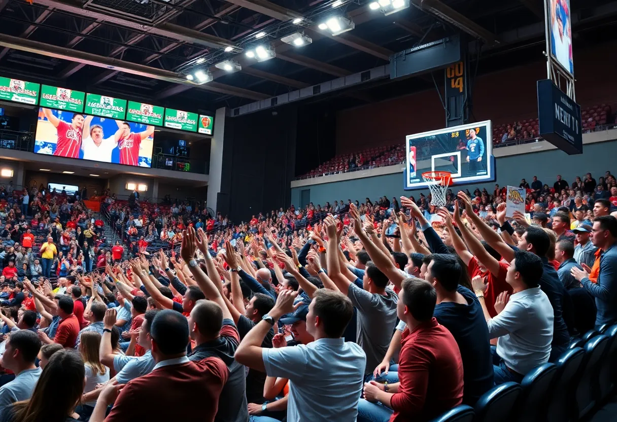 Basketball game between New Mexico State Aggies and Tulsa Golden Hurricane at the Comerica Center.