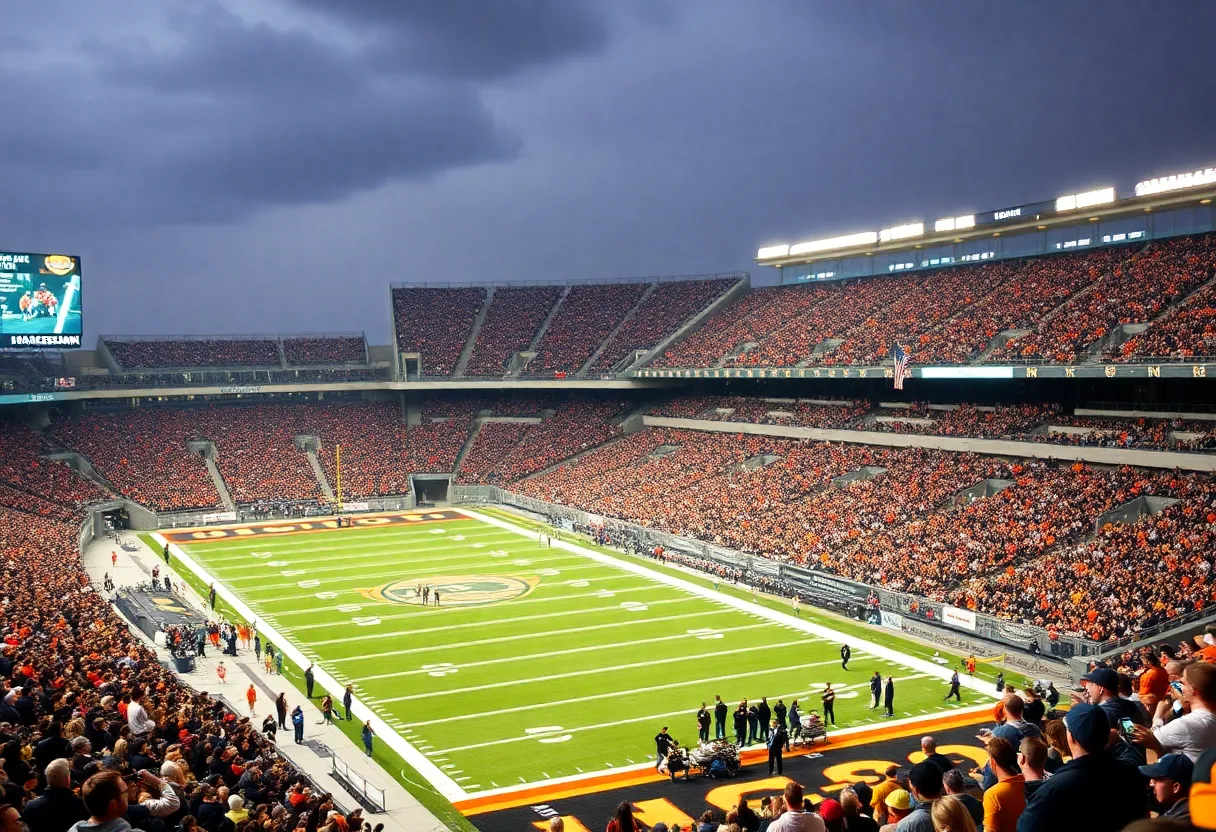 Stadium filled with fans during a college football game