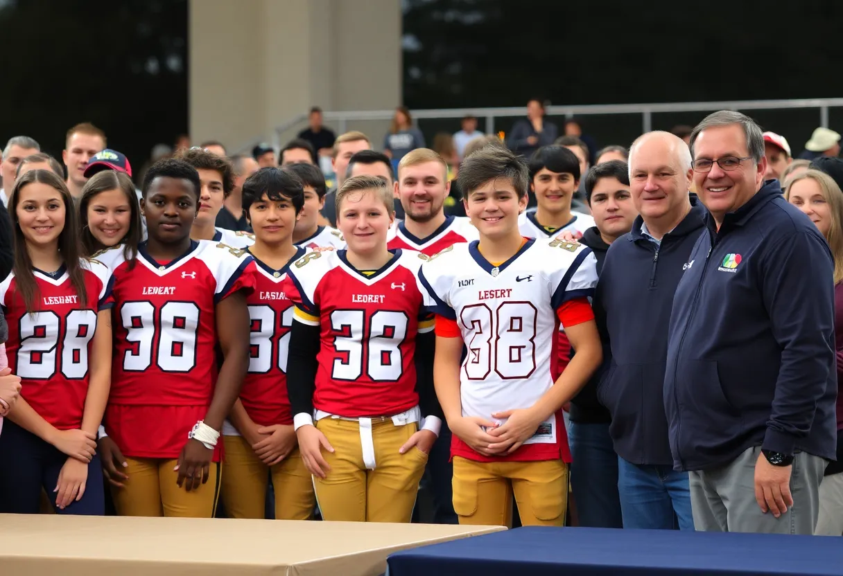 Celebration of athletes signing National Letters of Intent at a high school football event in El Paso.