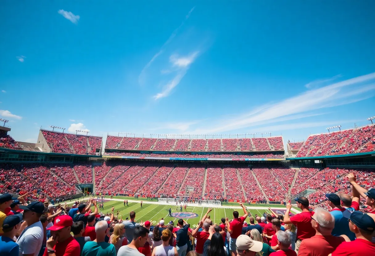Crowd at a football game supporting local athletes