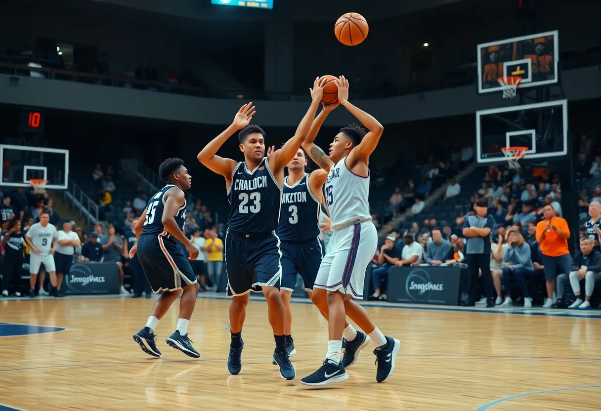 Hawaii men's basketball team celebrating victory on the court