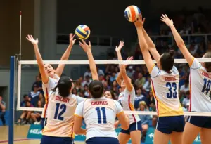 Texas Longhorns women's volleyball team in action during NCAA tournament match