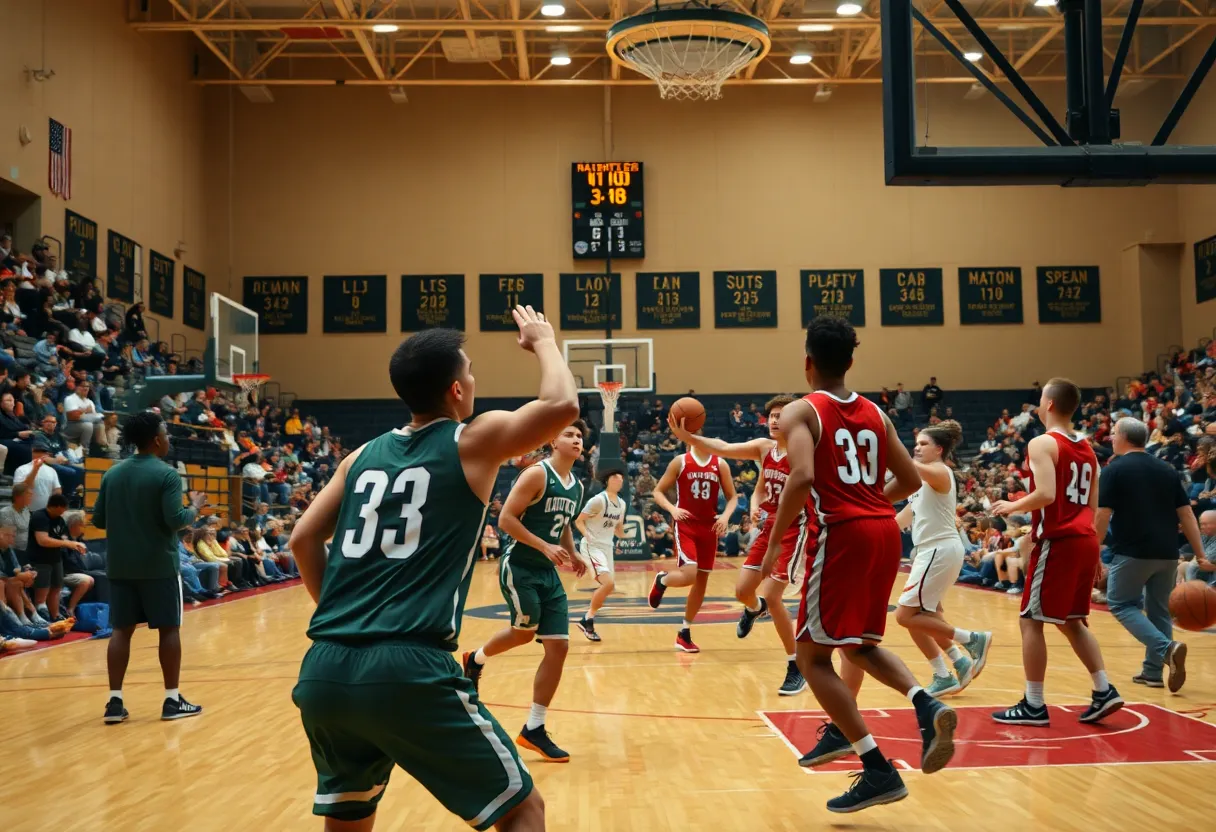 A college basketball game between UTEP Miners and Texas A&M-Corpus Christi Islanders in a packed gym.