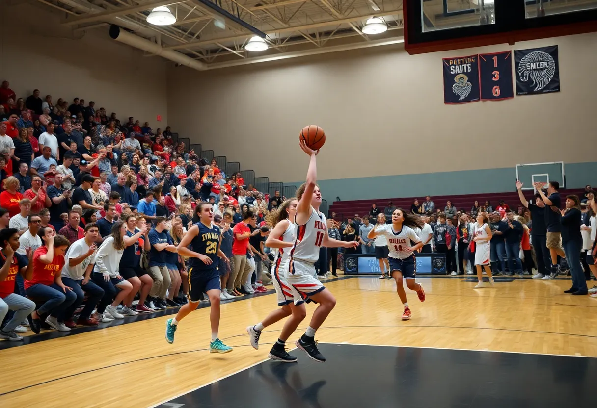 High school basketball players competing in an El Paso gym.