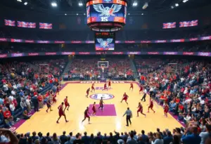 Gameplay between FIU and UTEP basketball teams.