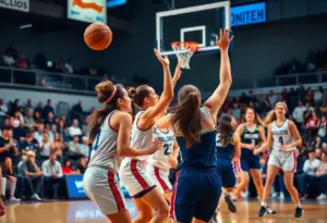 Kennesaw State Owls and UTEP Miners basketball players in action during the game