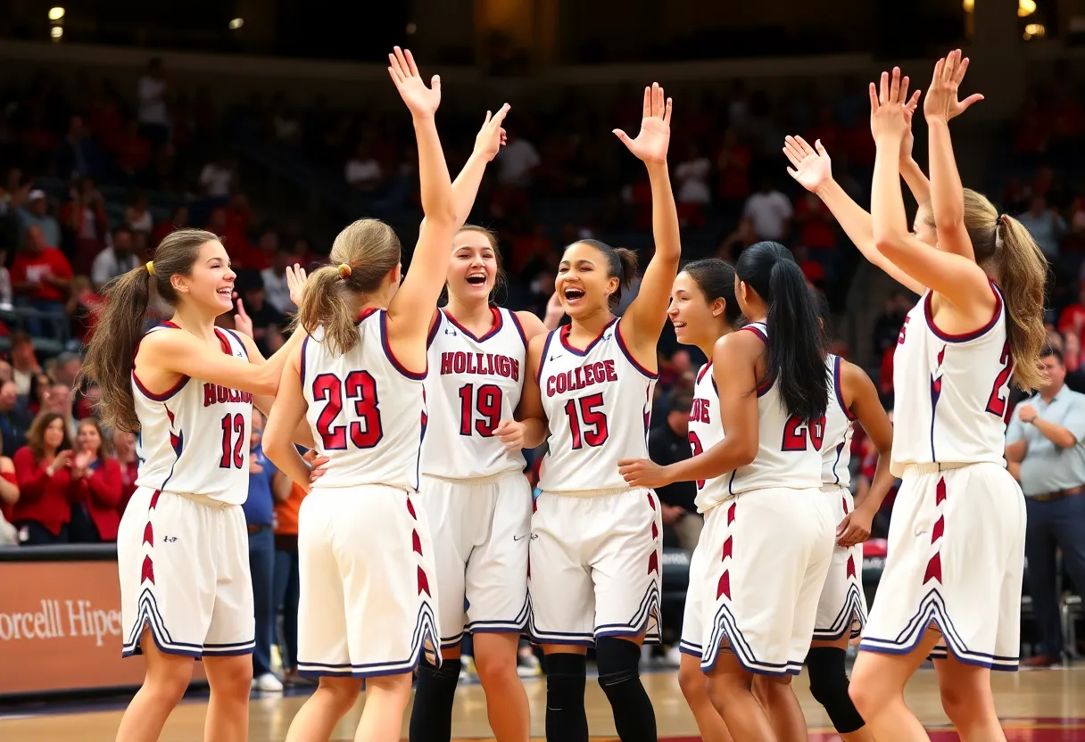 Middle Tennessee women's basketball team celebrating their win over UTEP
