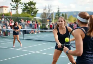 New Mexico State women's tennis team playing against Idaho at the Student Tennis Center.