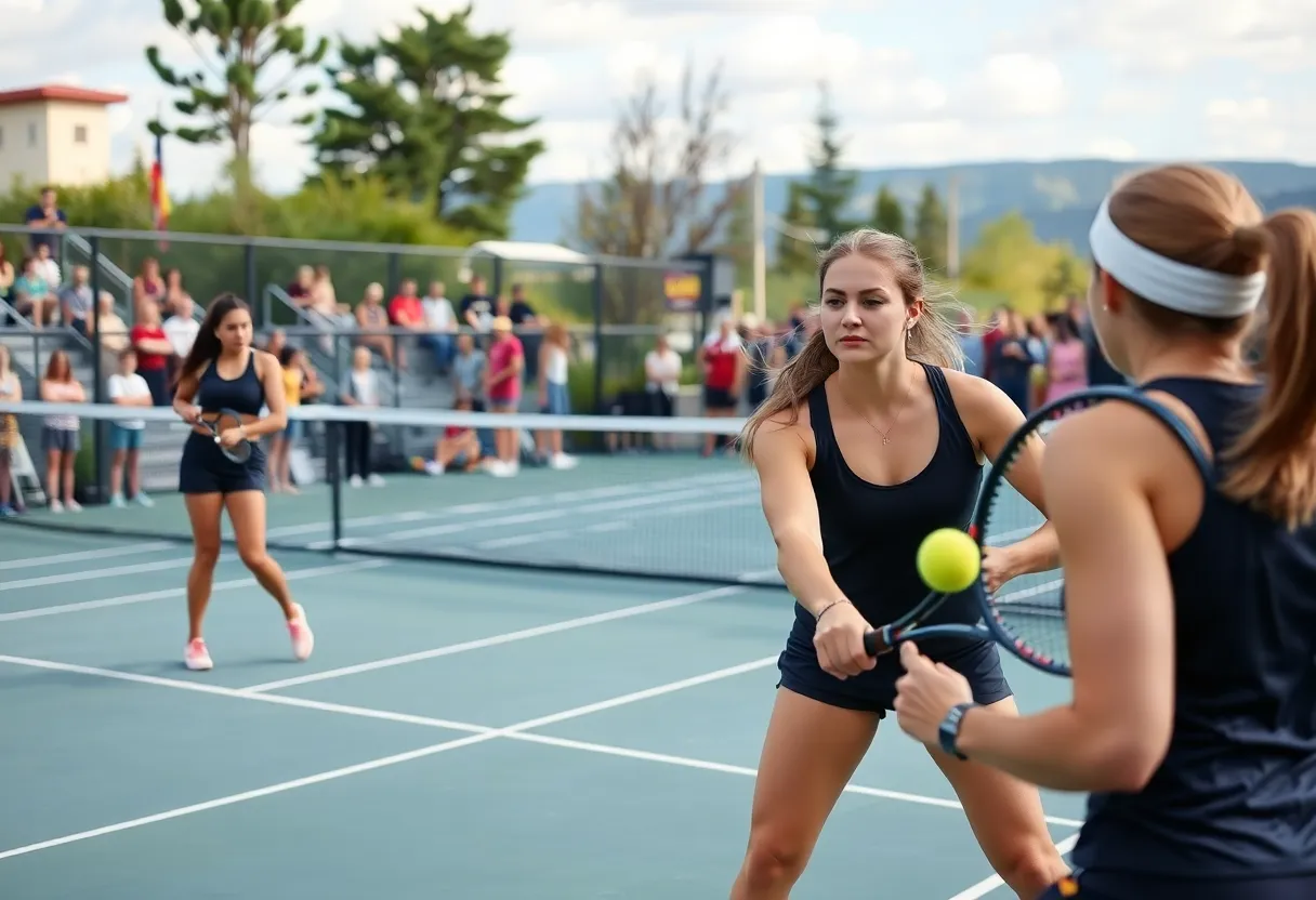 New Mexico State women's tennis team playing against Idaho at the Student Tennis Center.