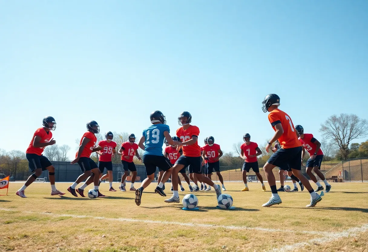 UTEP football players practicing on the field