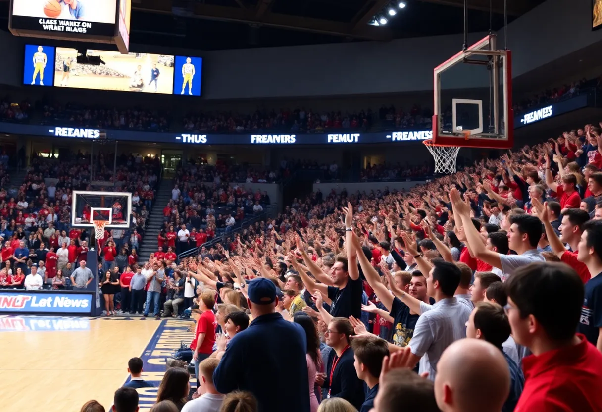 UTEP Miners basketball team celebrating a win