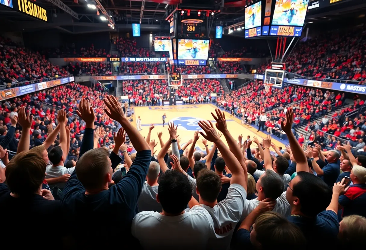 Crowd cheering at the Aggies vs Miners basketball game