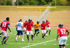 NM State Aggies players practicing on a football field