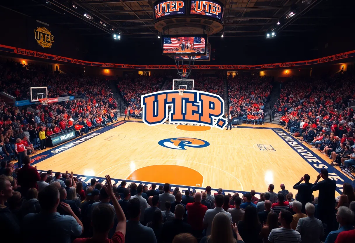UTEP Miners basketball team celebrating their victory against Delaware