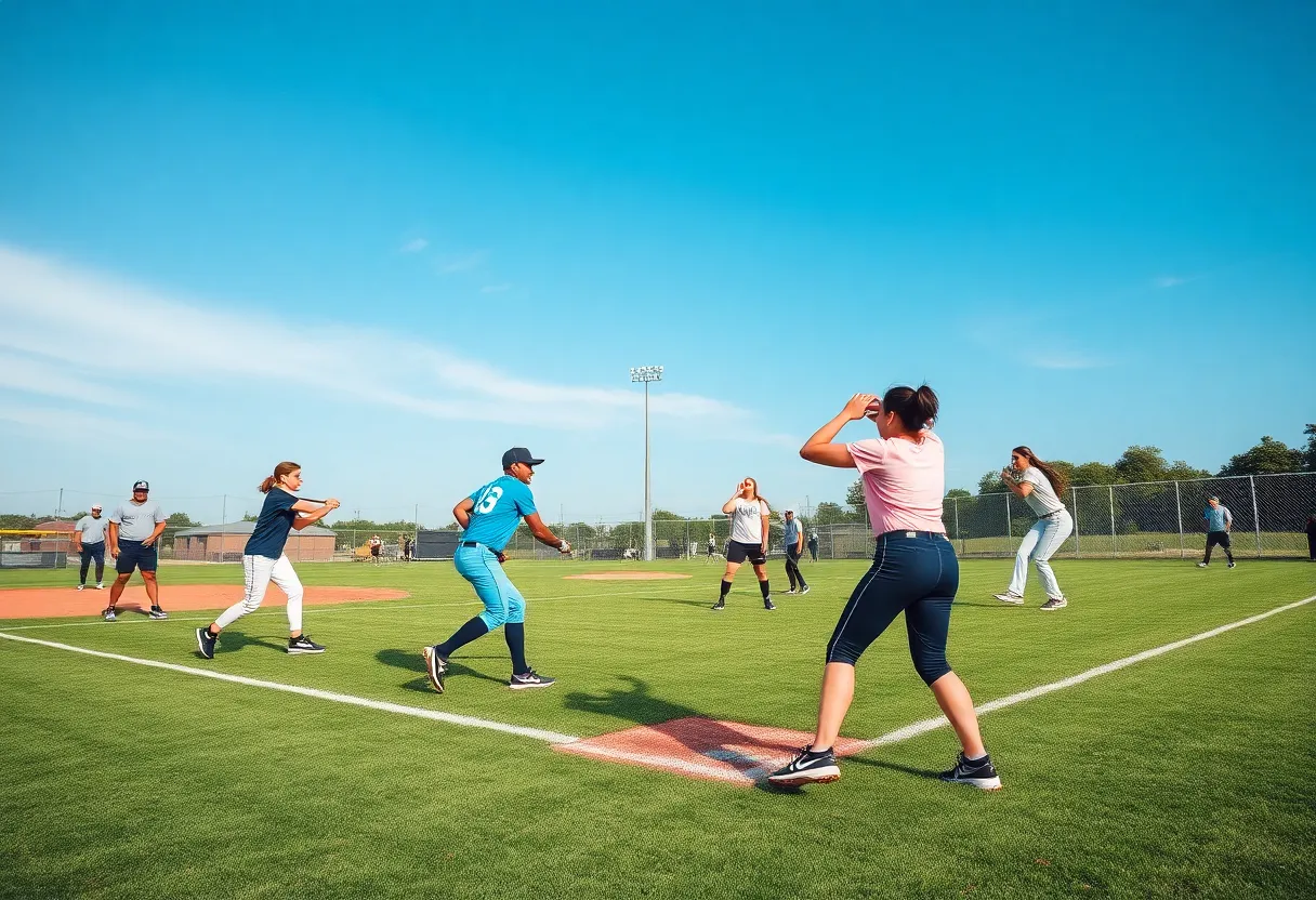 UTEP softball team practicing on the field.