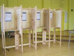 Row of voting booths at a polling place